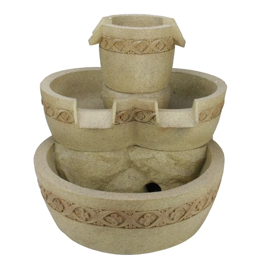 18.25" LED Three Tier Floral Bowl Outdoor Water Fountain